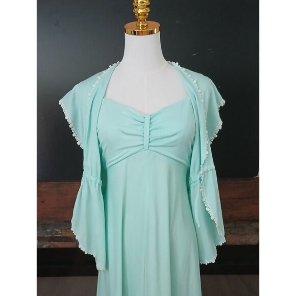 Womens 2-Piece Long Nightgown/Evening Gown 7/8 Short Sleeve Cover Jacket Vintage - Picture 5 of 16